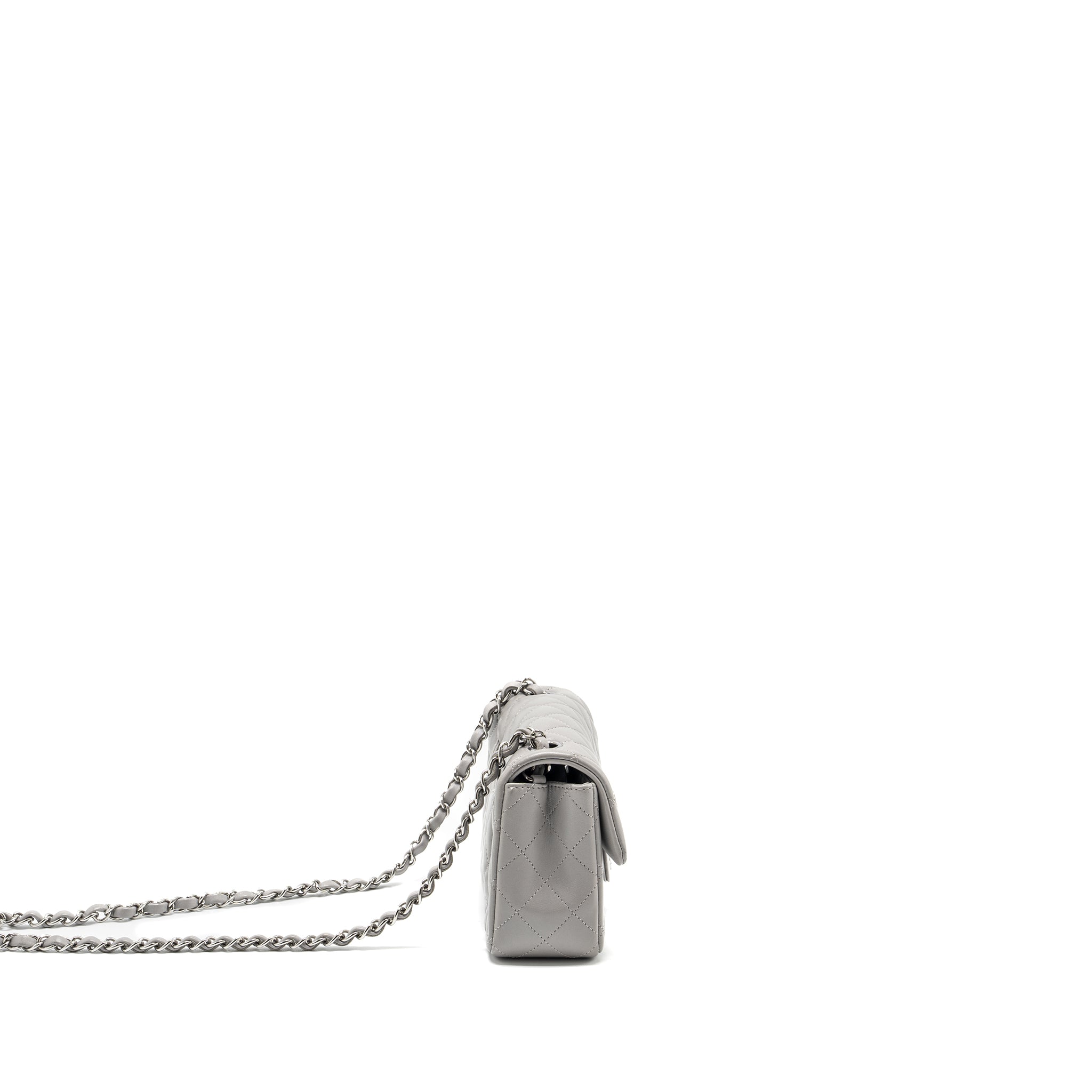 CHANEL MINI RECTANGULAR FLAP BAG LAMBSKIN LIGHT GREY SHW(MICROCHIP)