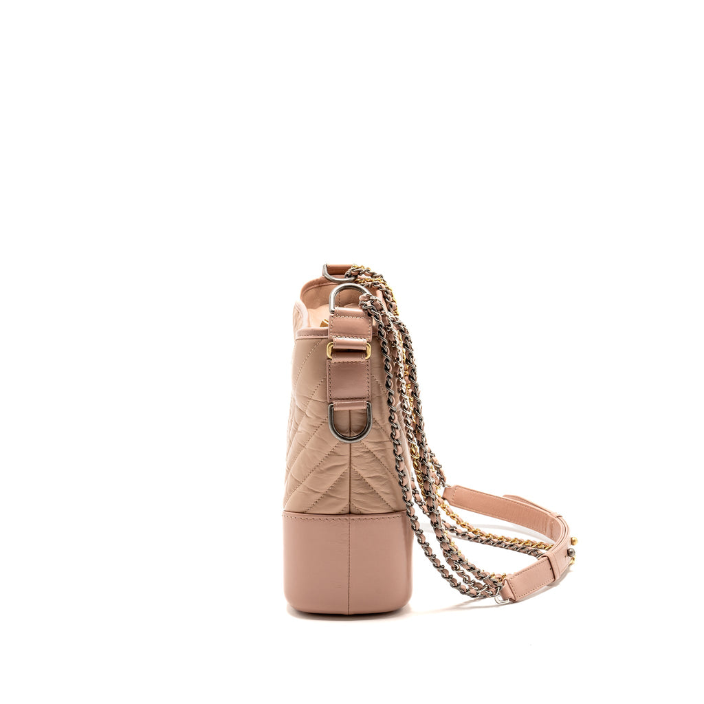 CHANEL CHEVRON GABRIELLE HOBO BAG CALFSKIN PINK BEIGE MULTICOLOUR HARDWARE