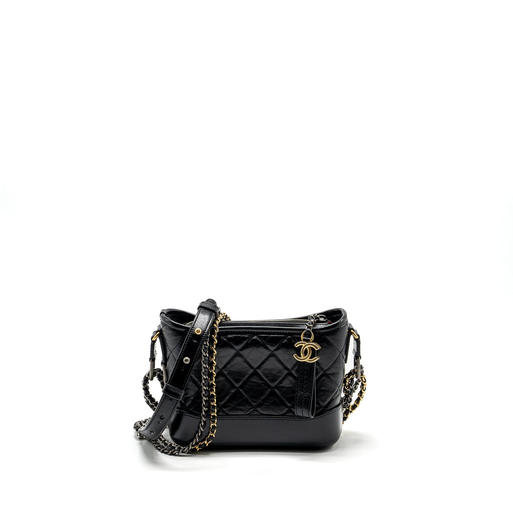 CHANEL SMALL GABRIELLE HOBO BAG AGED CALFSKIN BLACK MULTICOLOUR HARDWARE