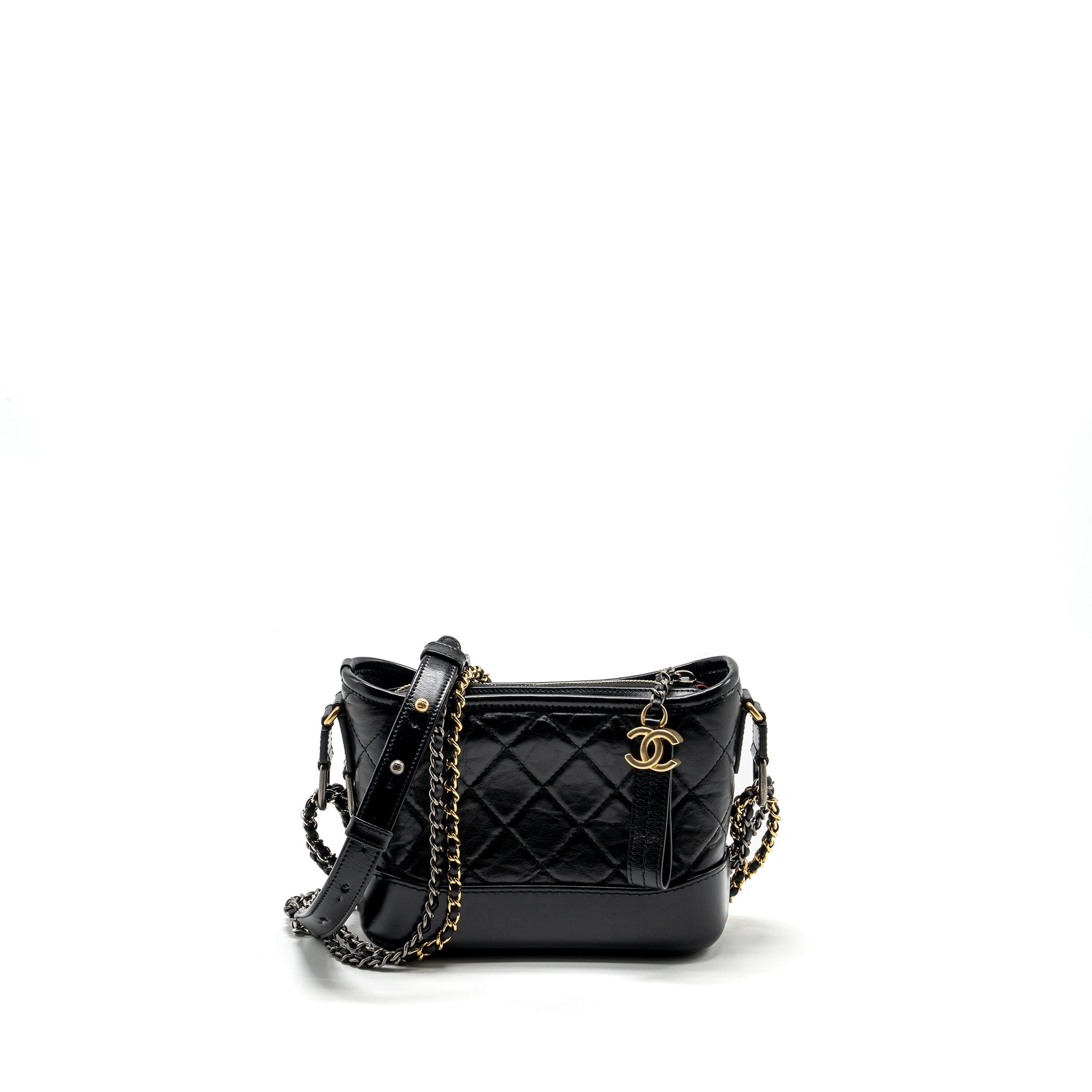 CHANEL SMALL GABRIELLE HOBO BAG AGED CALFSKIN BLACK MULTICOLOUR HARDWARE