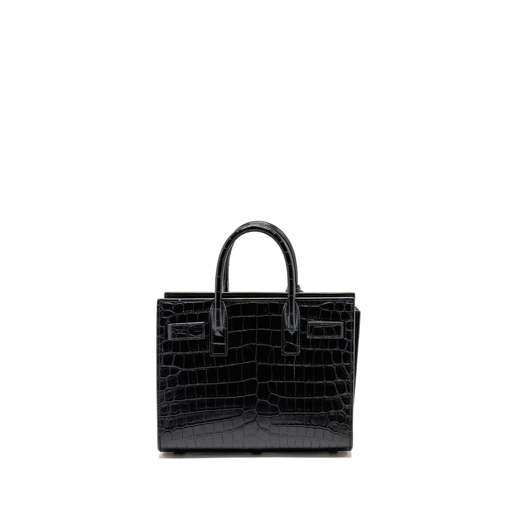 SAINT LAURENT/YSL NANO SAC DE JOUR CROC-EMBOSSED CALFSKIN BLACK GHW