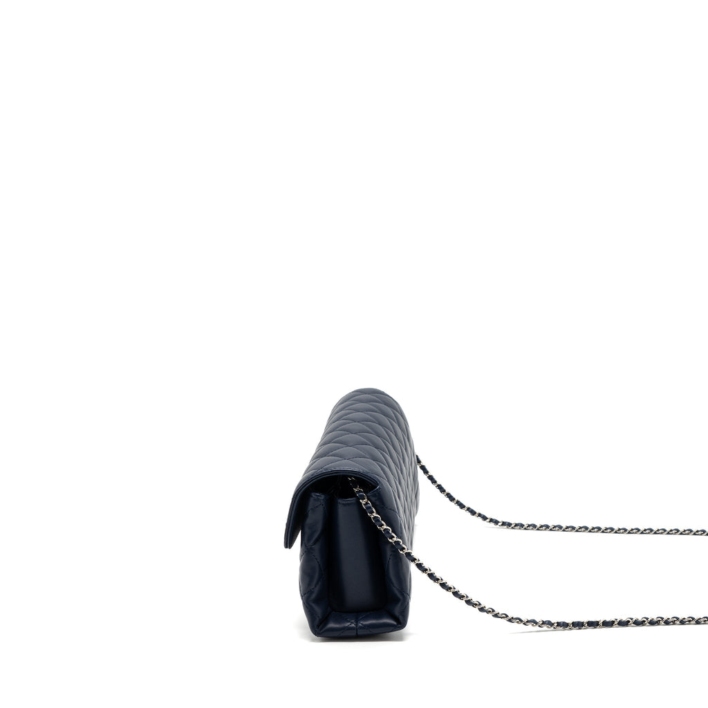 CHANEL QUILTED LONG FLAP BAG LAMBSKIN DARK BLUE SHW