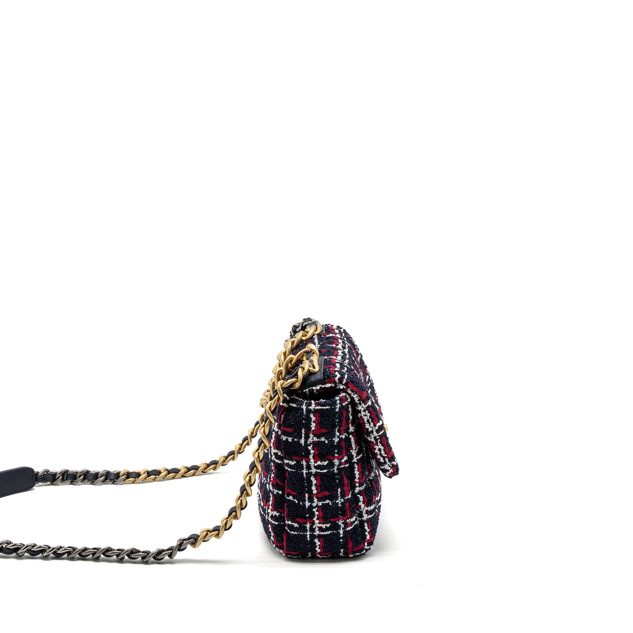CHANEL SMALL 19 BAG TWEED BLACK/RED/WHITE MULTICOLOUR HARDWARE
