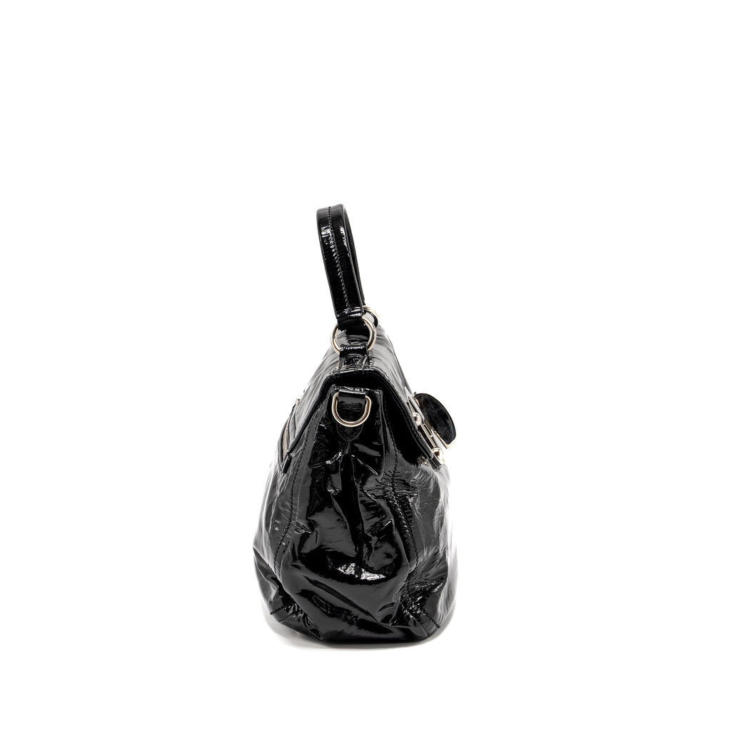 MIU MIU TURNLOCK TOTE BAG PATENT BLACK SHW