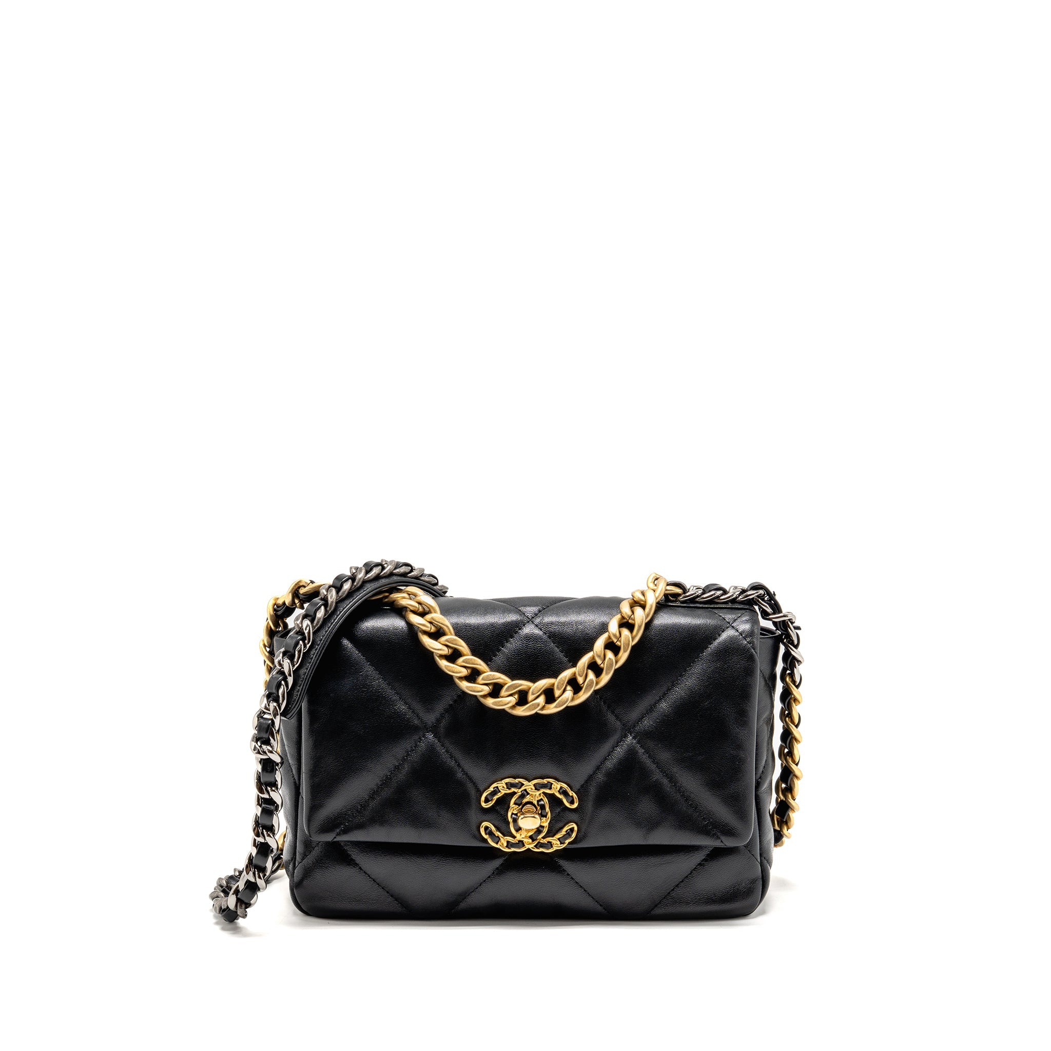 CHANEL SMALL 19 BAG GOATSKIN BLACK MULTICOLOUR HARDWARE