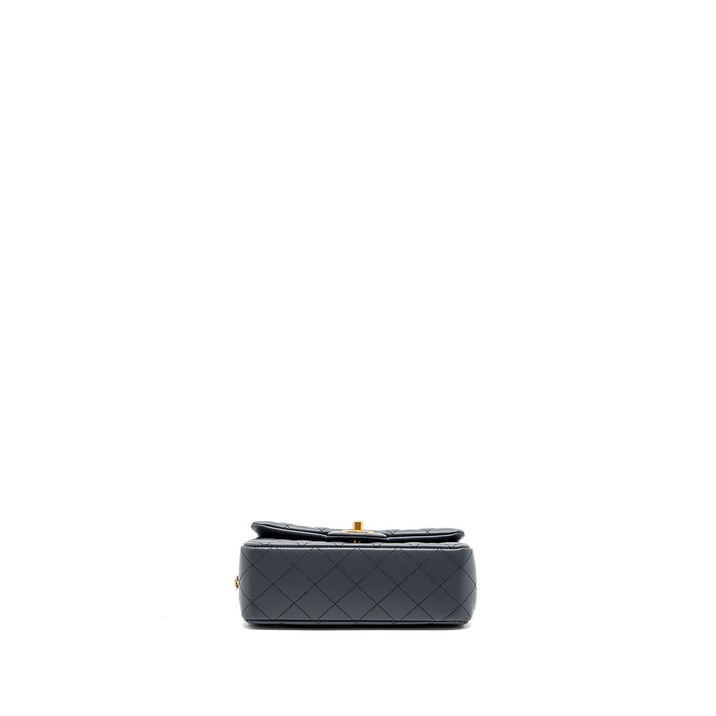 CHANEL PEARL CRUSH MINI RECTANGULAR FLAP BAG LAMBSKIN DARK GREY GHW (MICROCHIP)