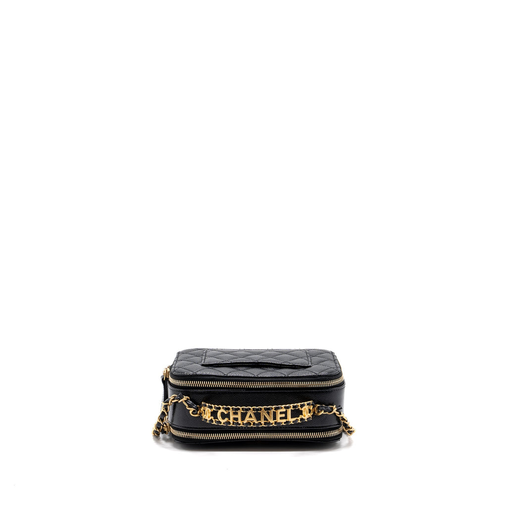 CHANEL LETTER TOP HANDLE SMALL VANITY CASE CAVIAR BLACK BRUSHED GHW(MICROCHIP)