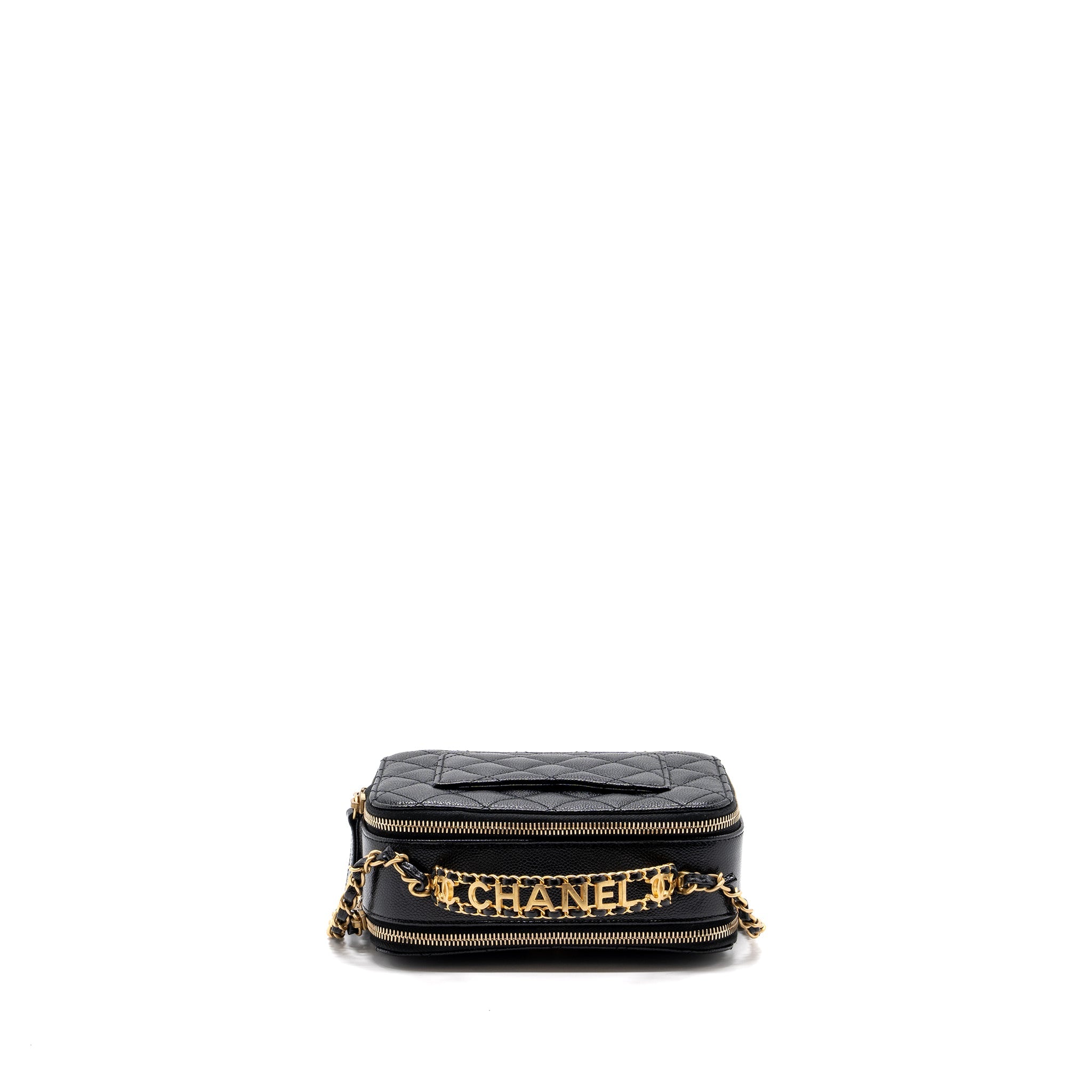 CHANEL LETTER TOP HANDLE SMALL VANITY CASE CAVIAR BLACK BRUSHED GHW(MICROCHIP)