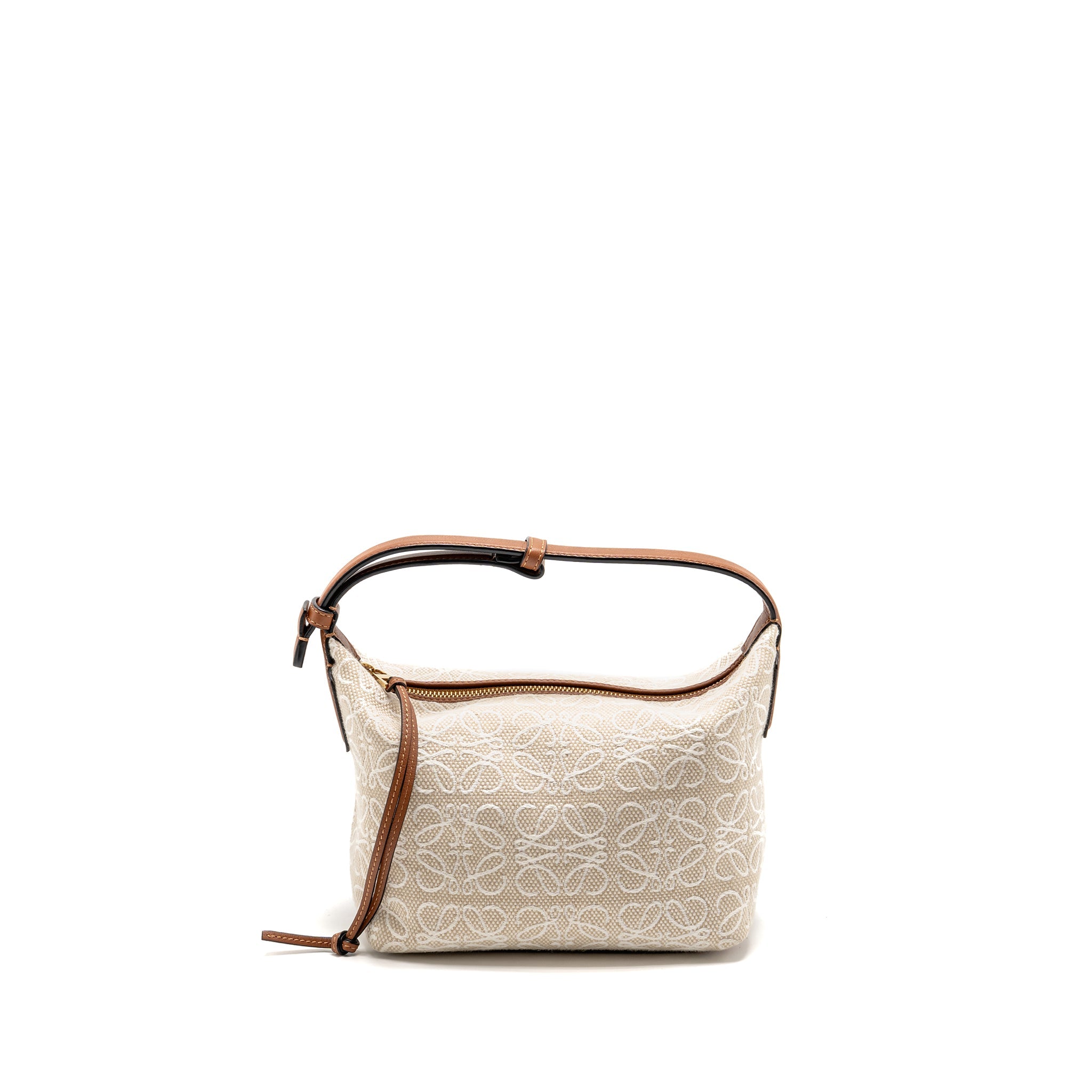 LOEWE SMALL CUBI BAG ANAGRAM JACQUARD CALFSKIN BEIGE/BROWN GHW