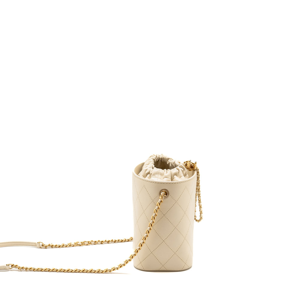 CHANEL BUCKET BAG LAMBSKIN CREAMY WHITE GHW