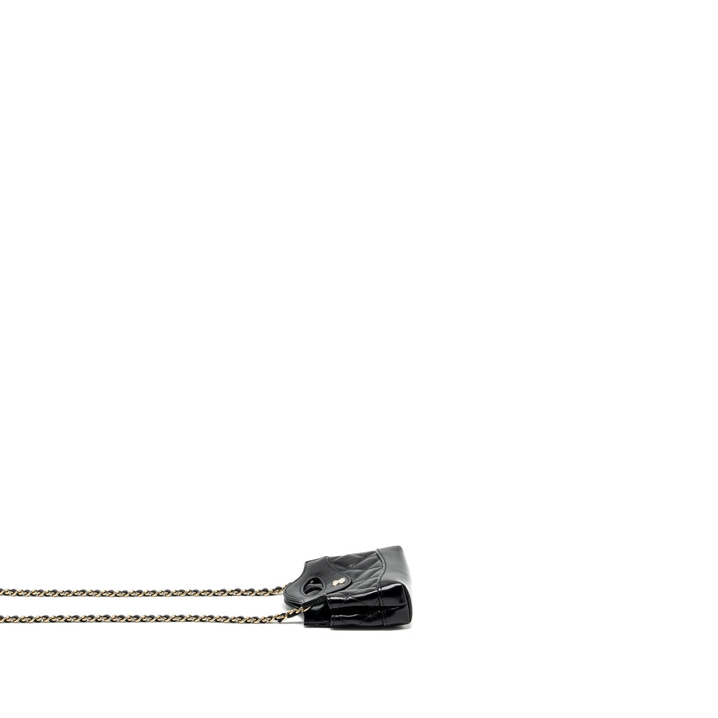 CHANEL 24S 31 NANO CLUTCH WITH CHAIN SHINY LAMBSKIN BLACK LGHW (MICROCHIP)