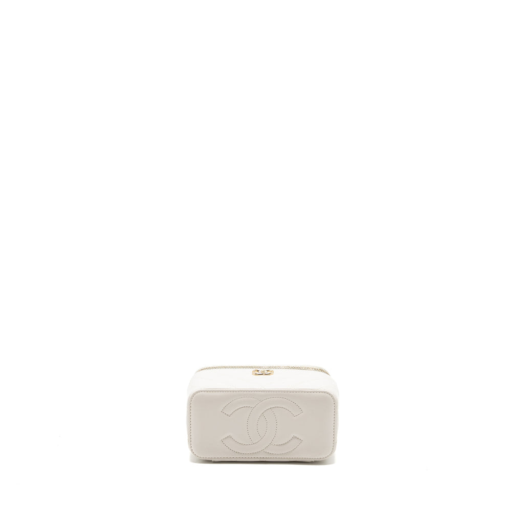 CHANEL LETTER/CC LOGO CHAIN LONG VANITY CALFSKIN WHITE LGHW (MICROCHIP)