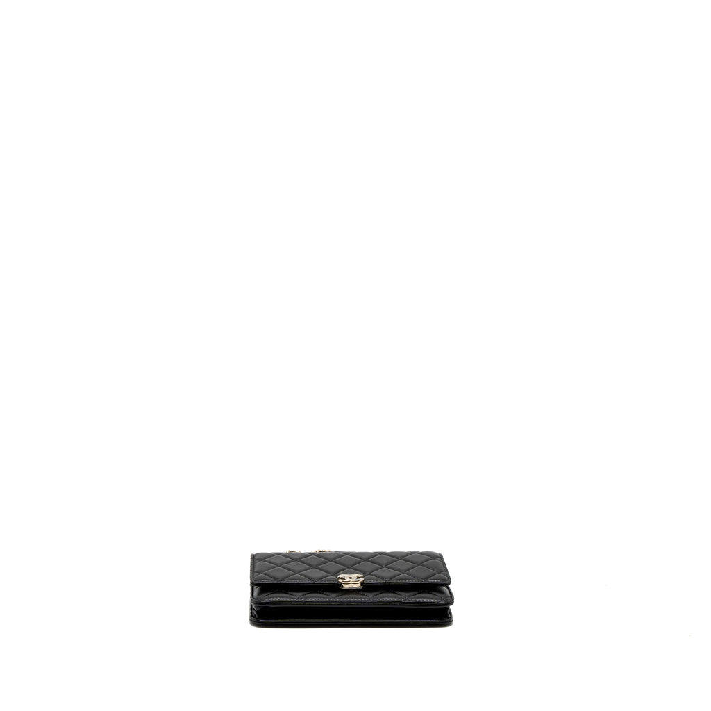CHANEL LEATHER TOP HANDLE WALLET ON CHAIN LAMBSKIN BLACK LGHW (MICROCHIP)