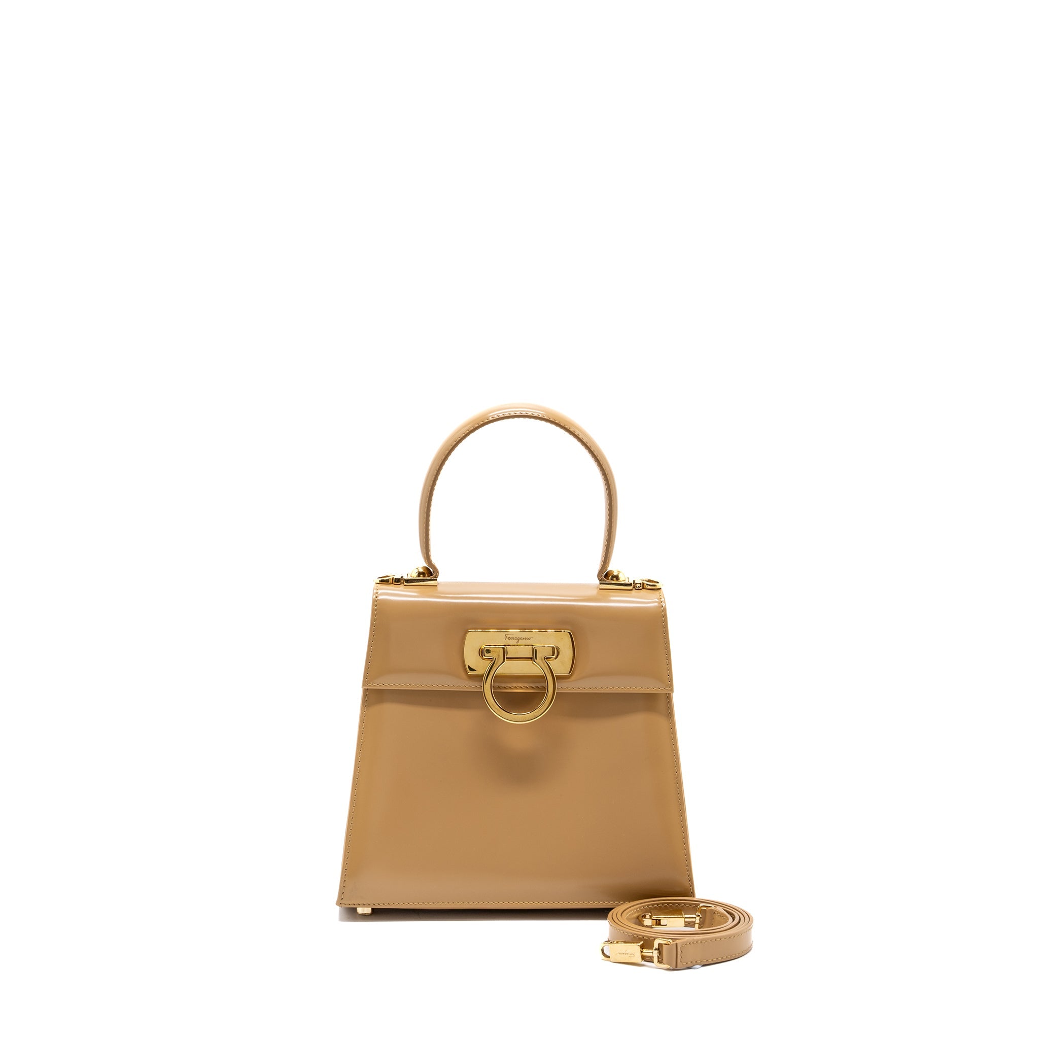 SALVATORE FERRAGAMO ICONIC TOP HANDLE CALFSKIN BEIGE GHW