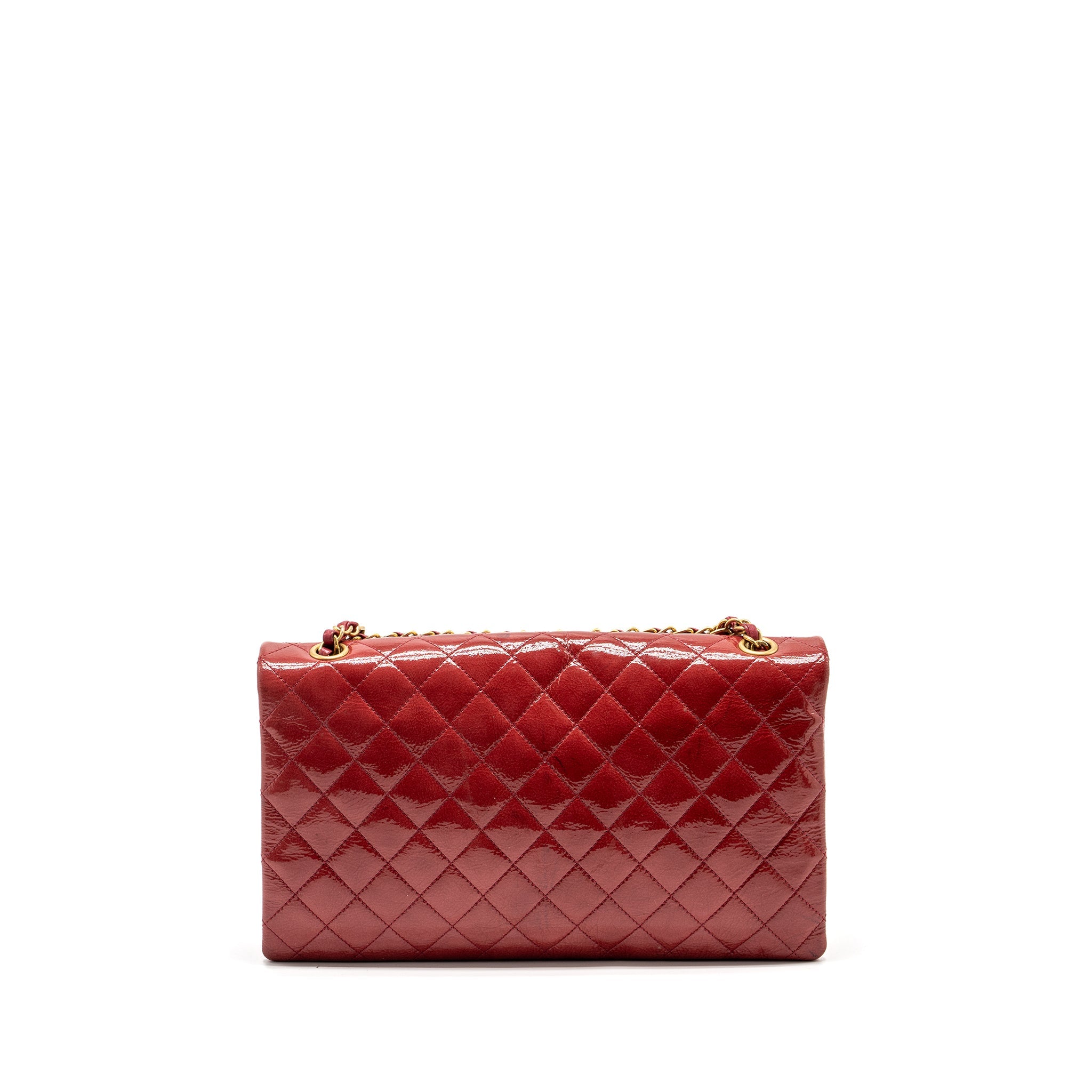 CHANEL SEASONAL FLAP BAG PATENT GOATSKIN/LAMBSKIN RED GHW