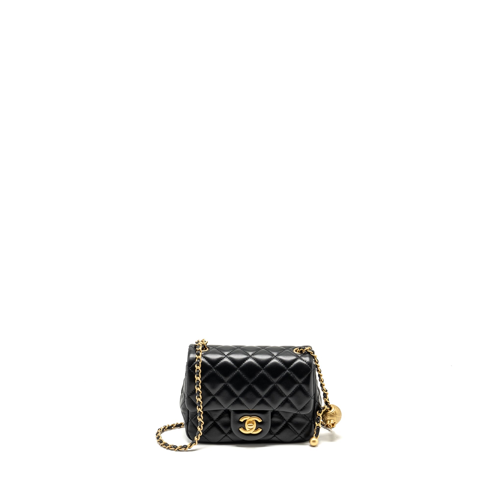 CHANEL PEARL CRUSH MINI SQUARE FLAP BAG LAMBSKIN BLACK GHW (MICROCHIP)