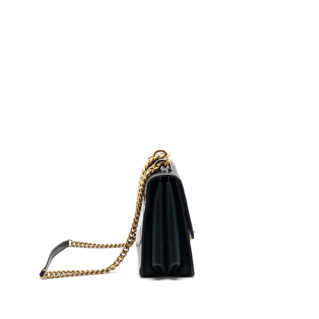 CHANEL FLAP BAG WITH CHAINS HANDLE CALFSKIN BLACK GHW