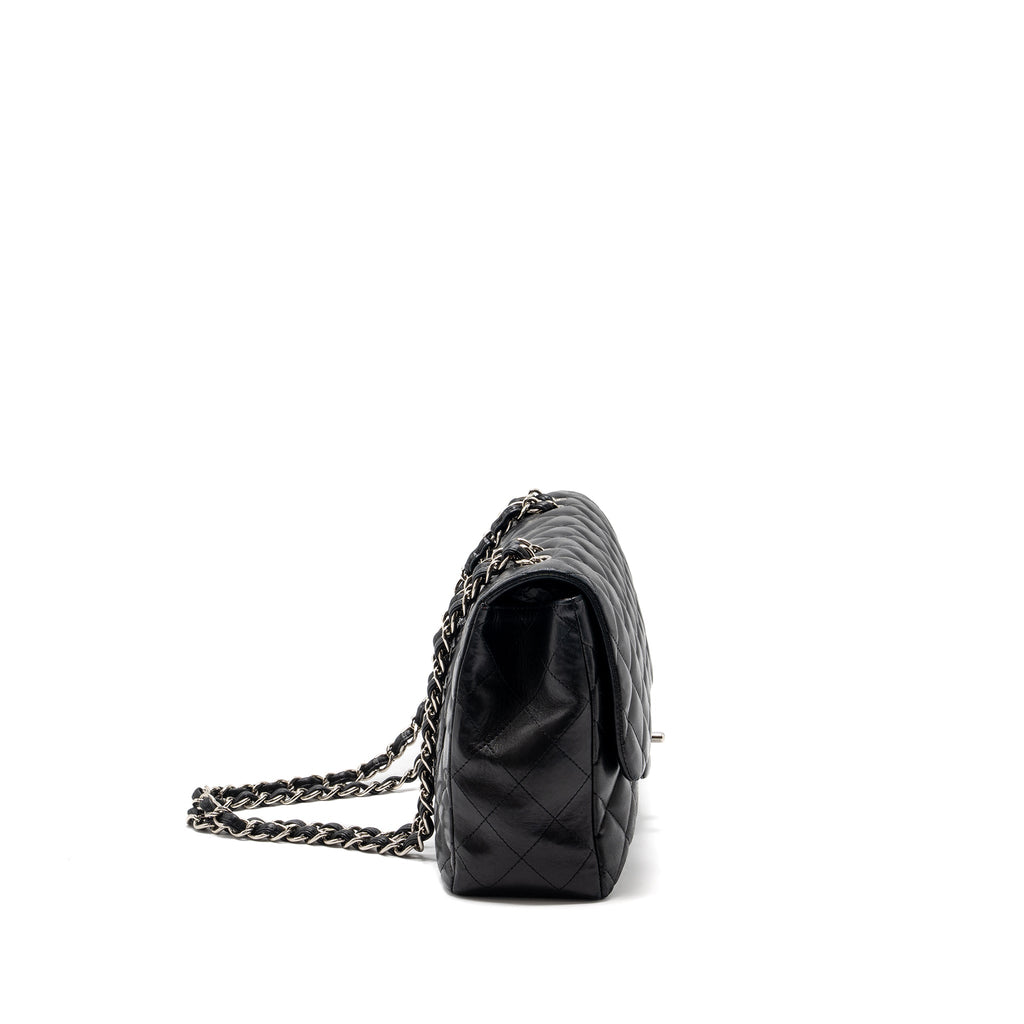 CHANEL CLASSIC JUMBO SINGLE FLAP BAG LAMBSKIN BLACK SHW