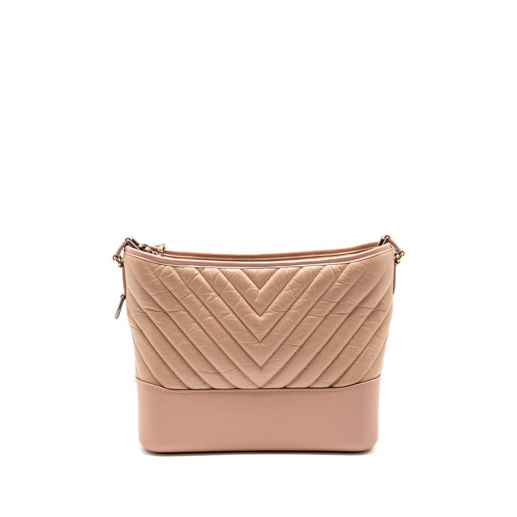 CHANEL CHEVRON GABRIELLE HOBO BAG CALFSKIN PINK BEIGE MULTICOLOUR HARDWARE