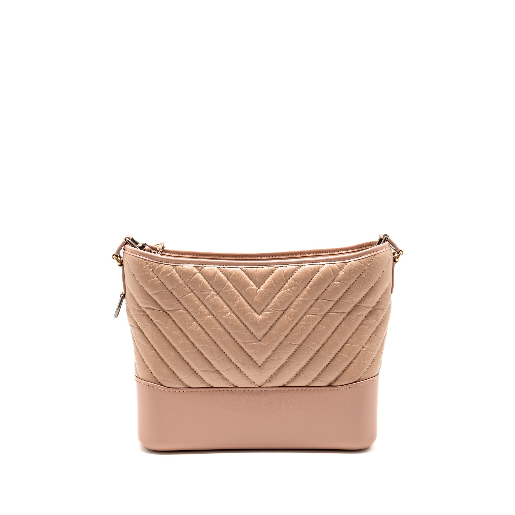 CHANEL CHEVRON GABRIELLE HOBO BAG CALFSKIN PINK BEIGE MULTICOLOUR HARDWARE