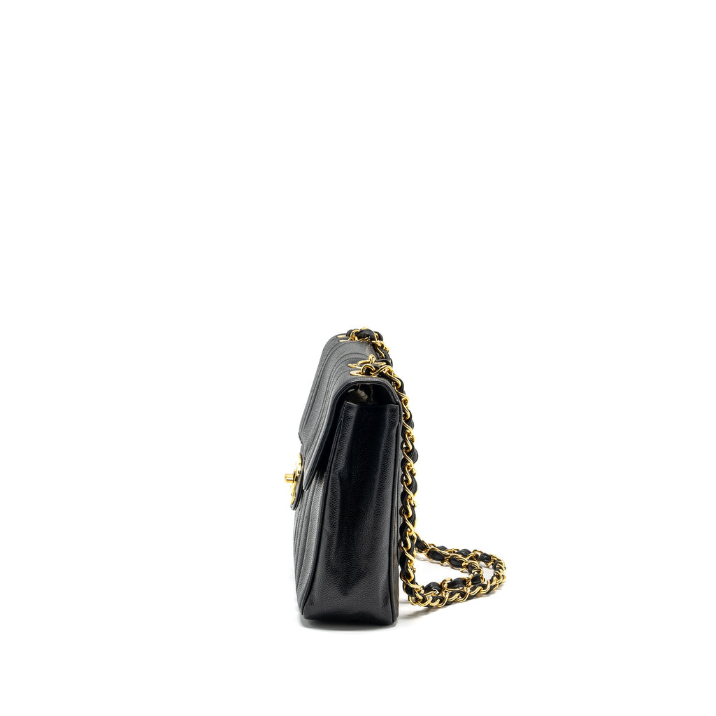 CHANEL VINTAGE VERTICAL JUMBO FLAP BAG CAVIAR BLACK GHW
