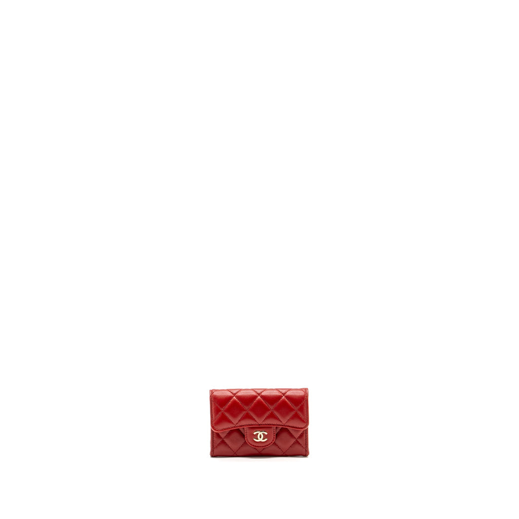 CHANEL FLAP CARD HOLDER LAMBSKIN RED SHW
