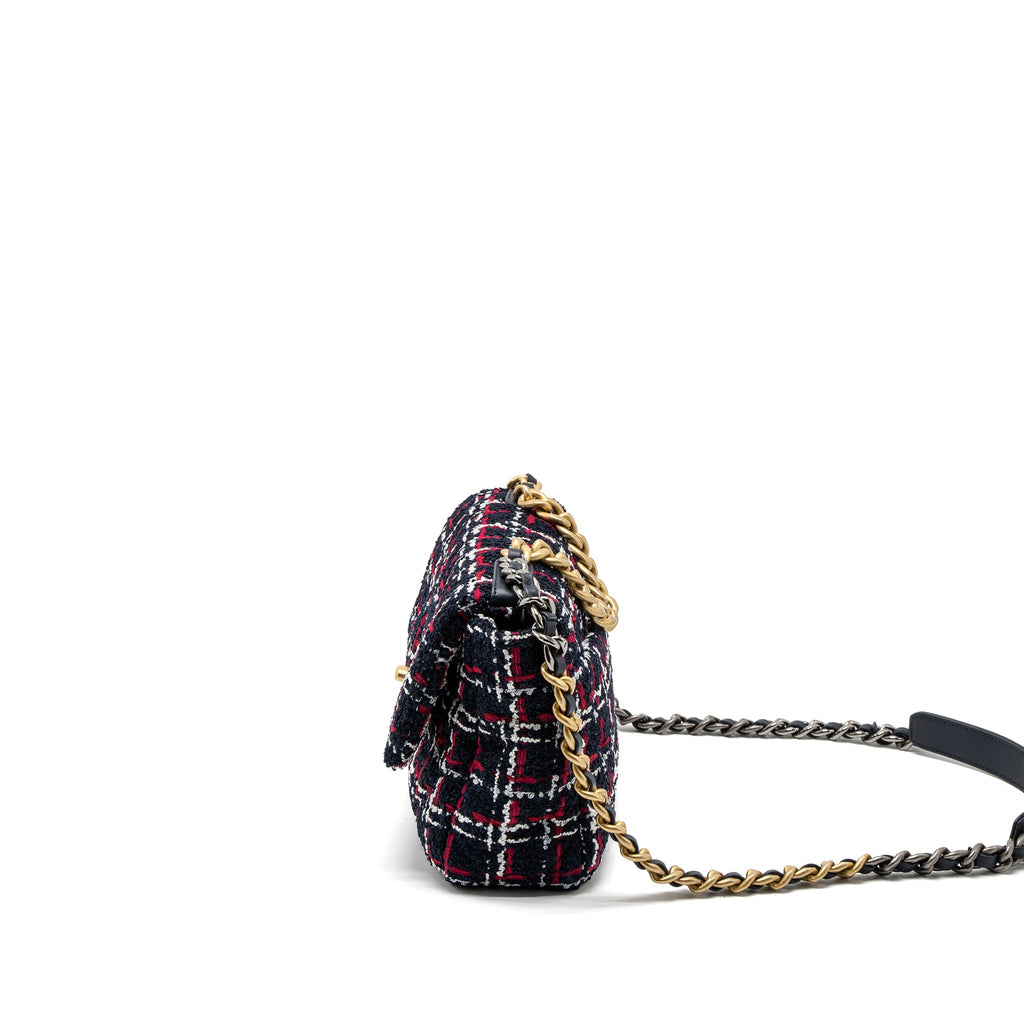 CHANEL SMALL 19 BAG TWEED BLACK/RED/WHITE MULTICOLOUR HARDWARE
