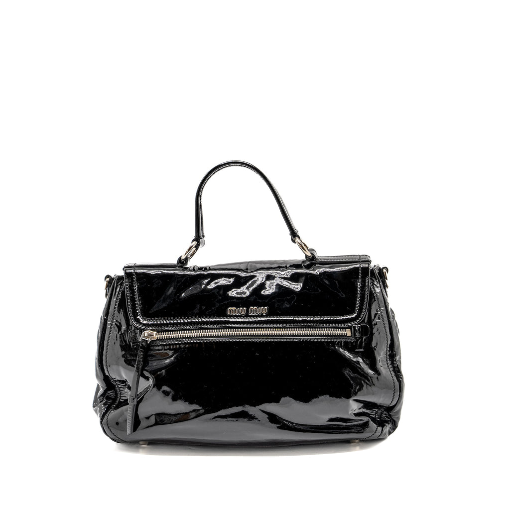 MIU MIU TURNLOCK TOTE BAG PATENT BLACK SHW