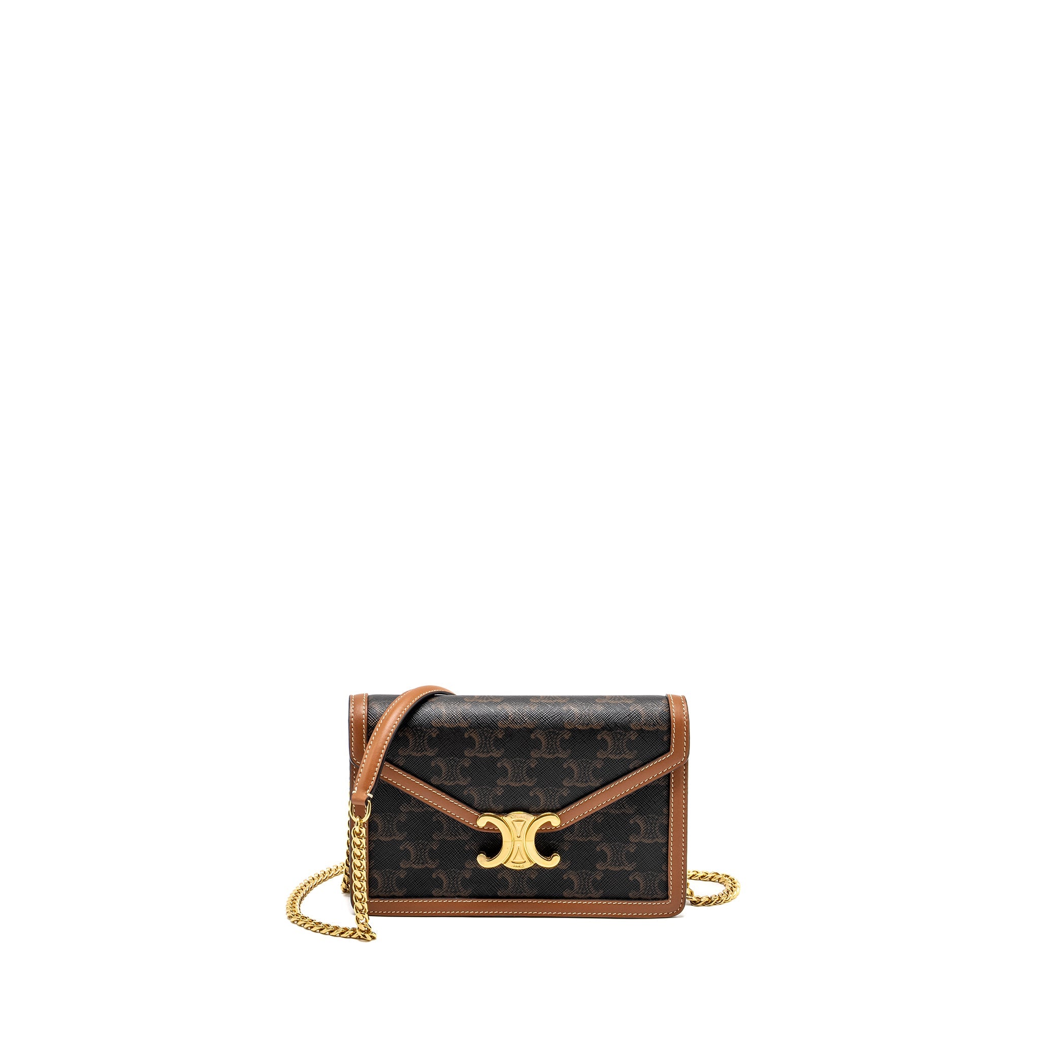 CELINE WALLET ON CHAIN MARGO TRIOMPHE CANVAS/CALFSKIN TAN GHW
