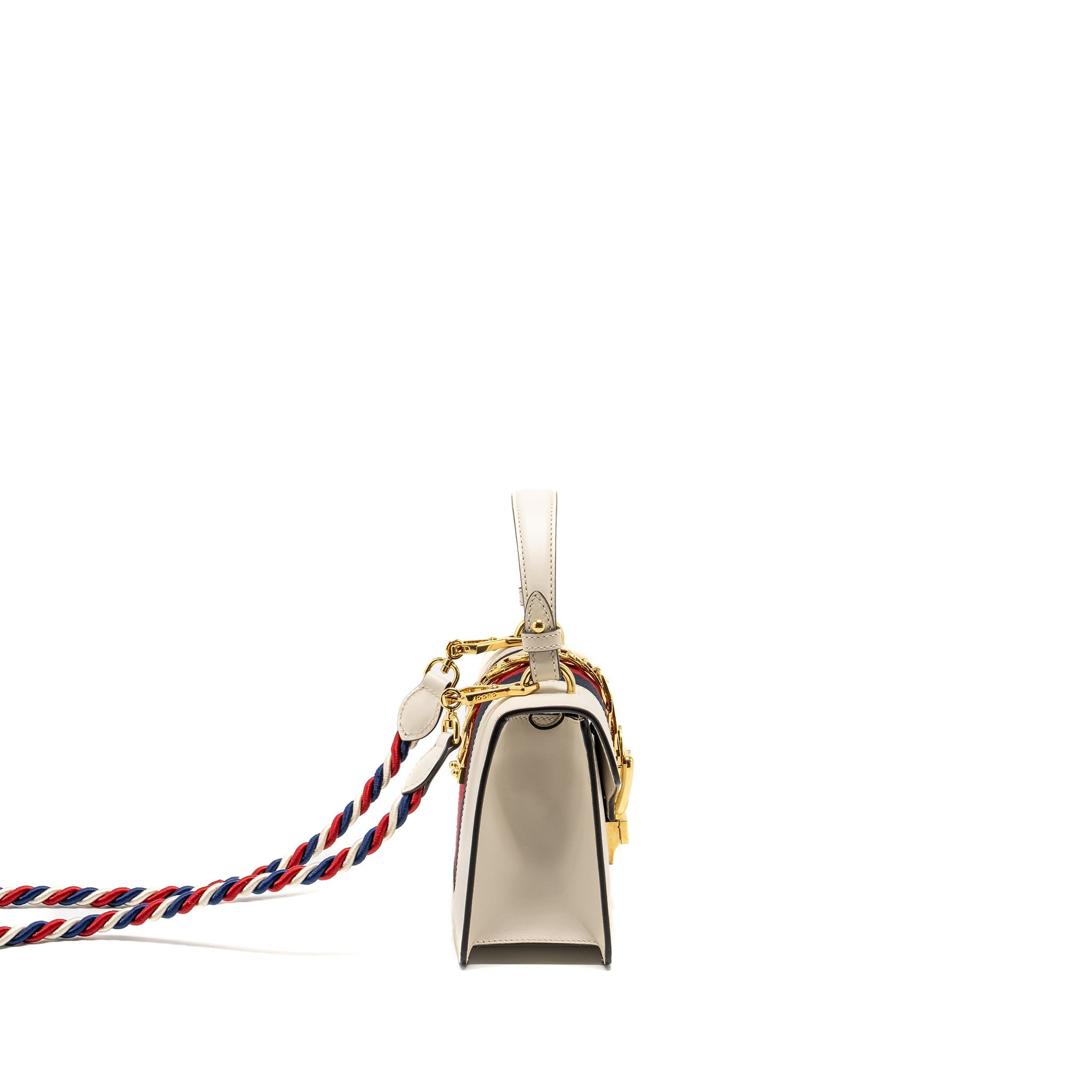 GUCCI MINI SYLVIE TOP HANDLE BAG CALFSKIN WHITE GHW
