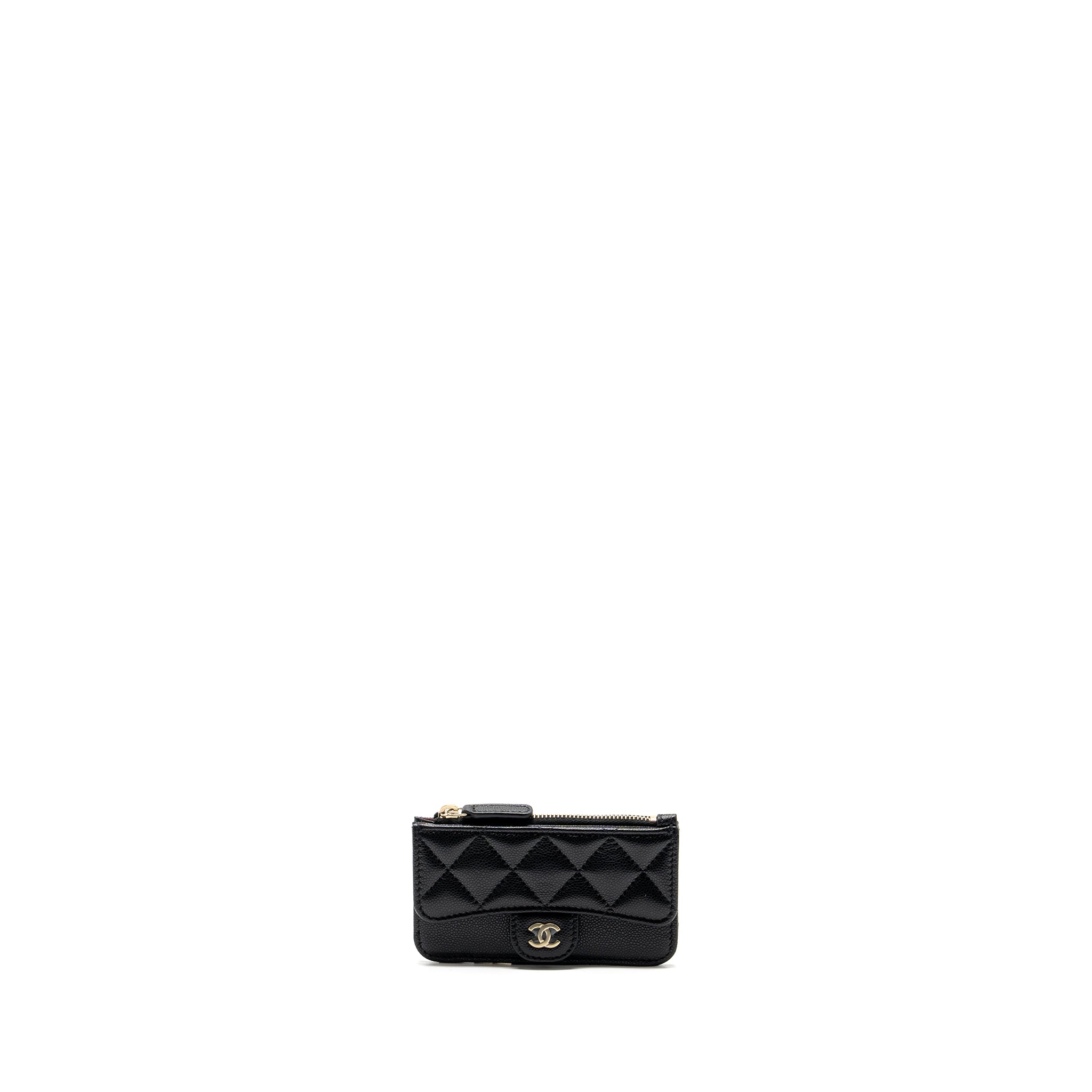 CHANEL FLAP WITH ZIP CARD HOLDER CAVIAR BLACK GHW (MICROCHIP)