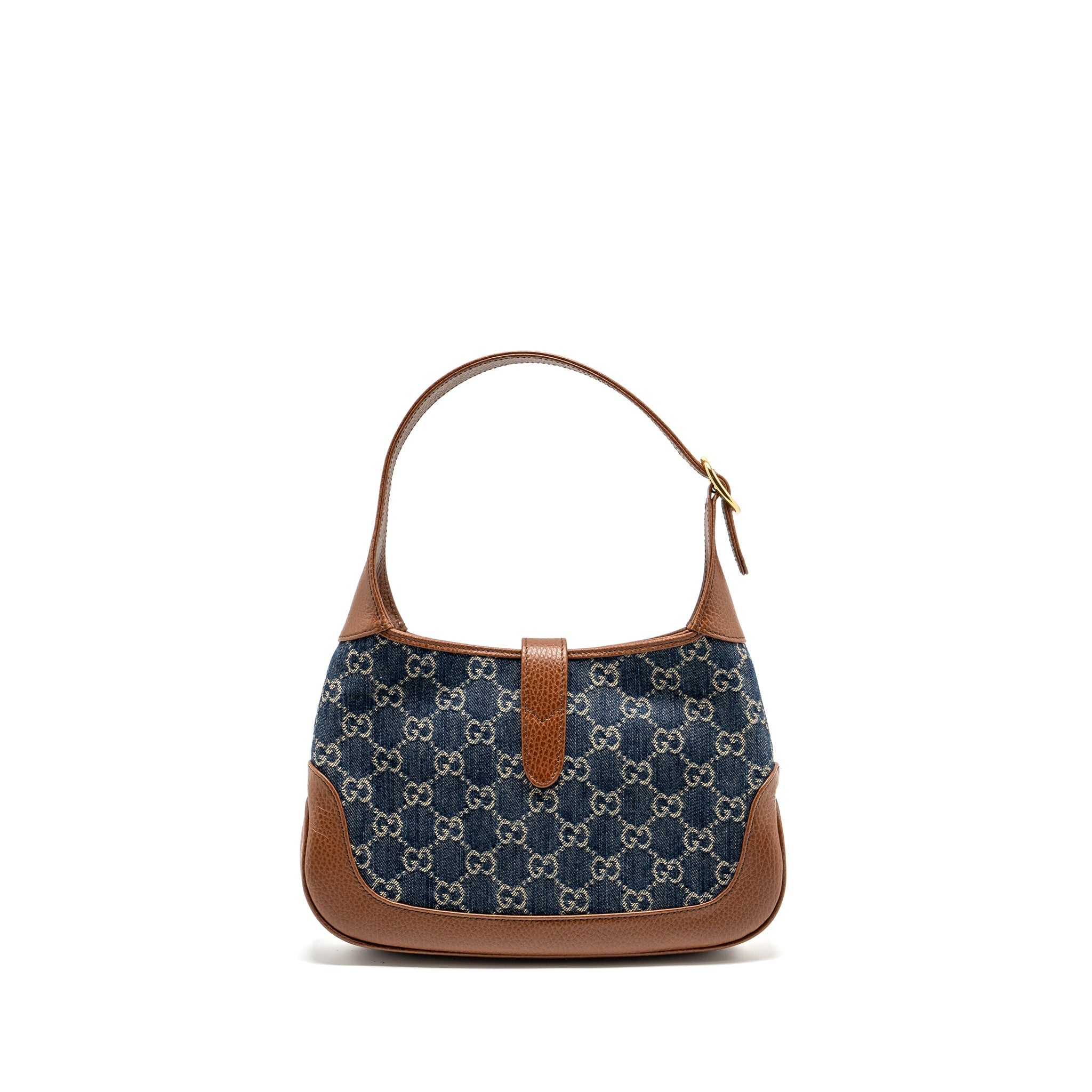 GUCCI JACKIE 1961 SMALL SHOULDER BAG DENIM/LEATHER BLUE/BROWN GHW
