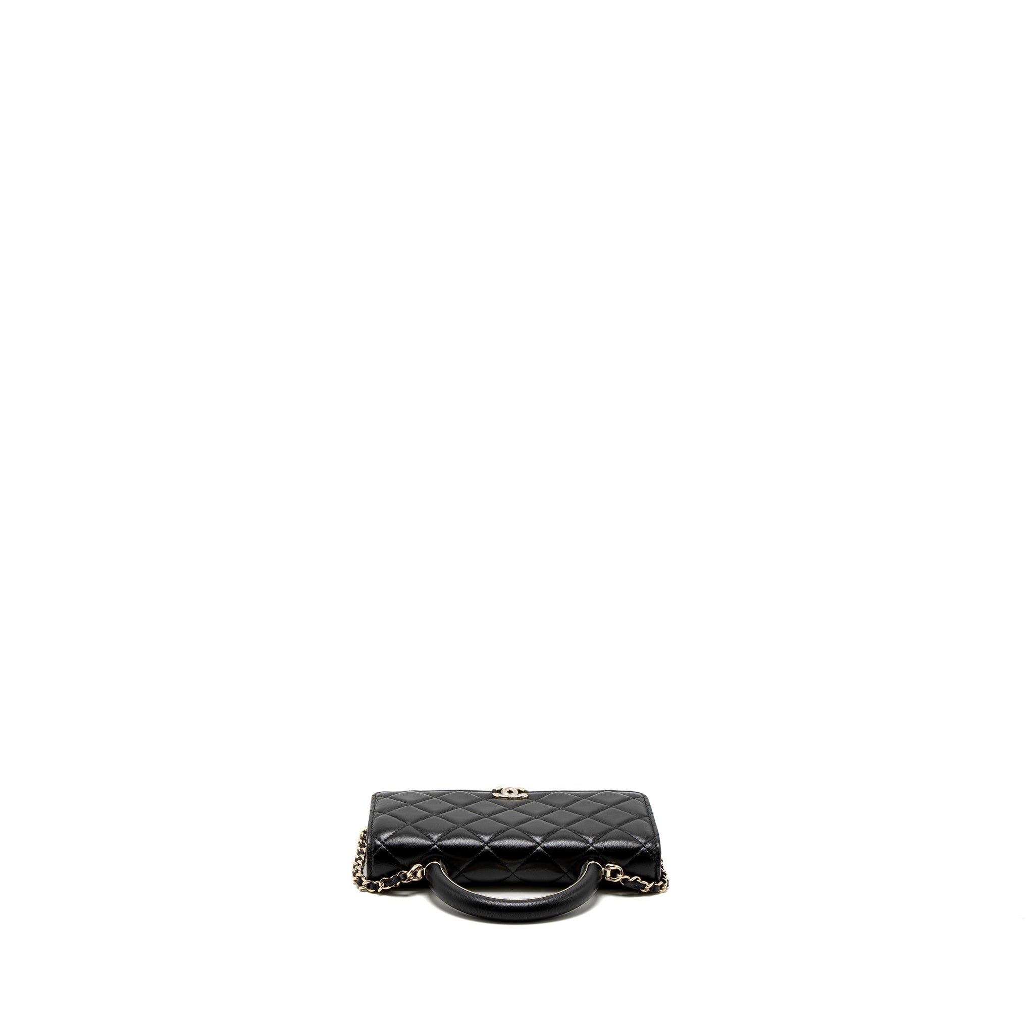 CHANEL LEATHER TOP HANDLE WALLET ON CHAIN LAMBSKIN BLACK LGHW (MICROCHIP)