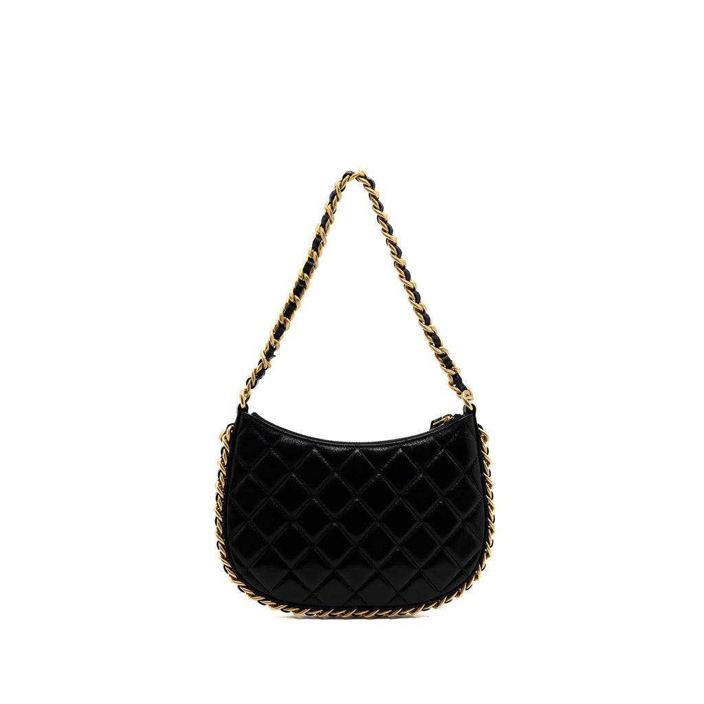 CHANEL 23B HOBO SHOULDER BAG LAMBSKIN BLACK BRUSHED GHW(MICROCHIP)