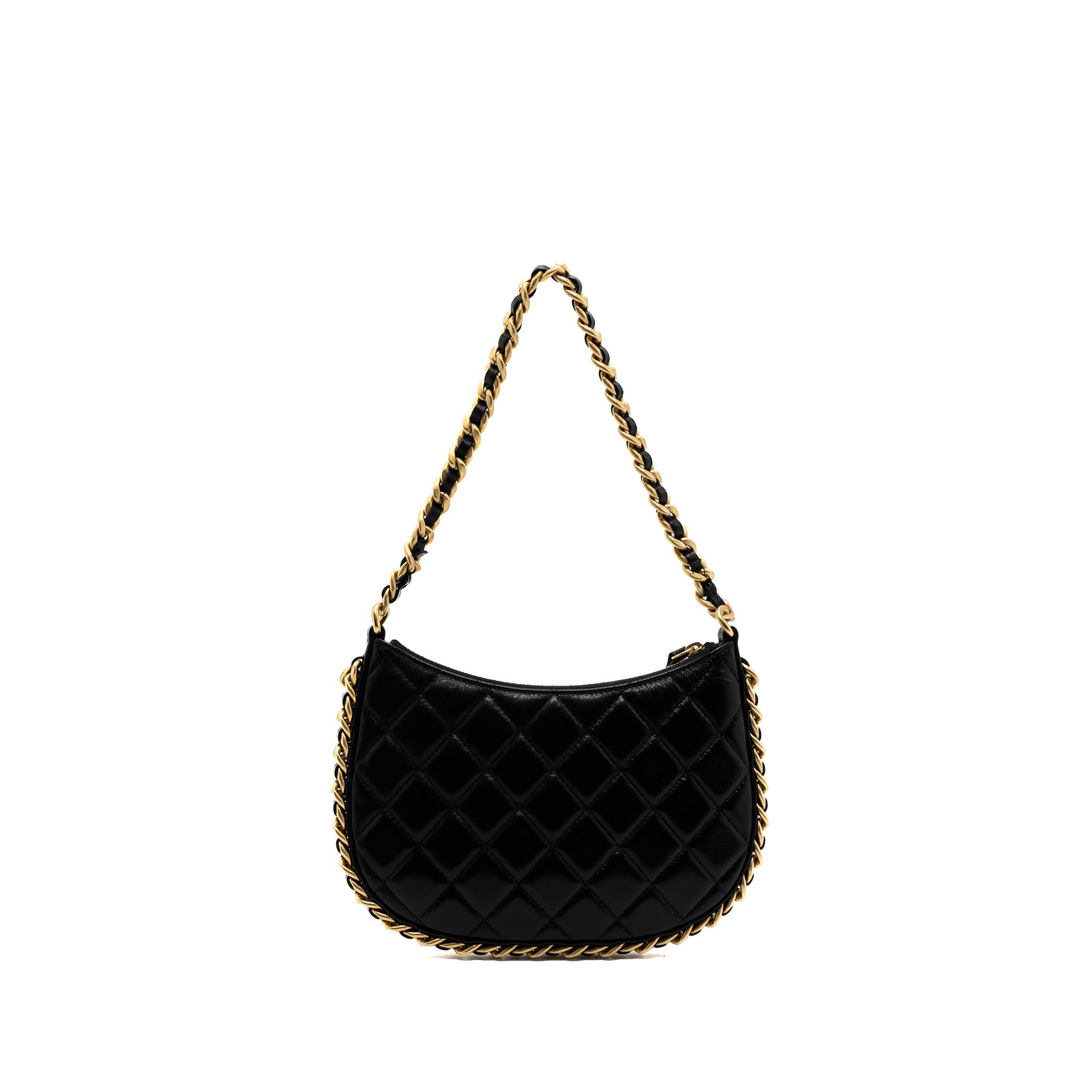 CHANEL 23B HOBO SHOULDER BAG LAMBSKIN BLACK BRUSHED GHW(MICROCHIP)