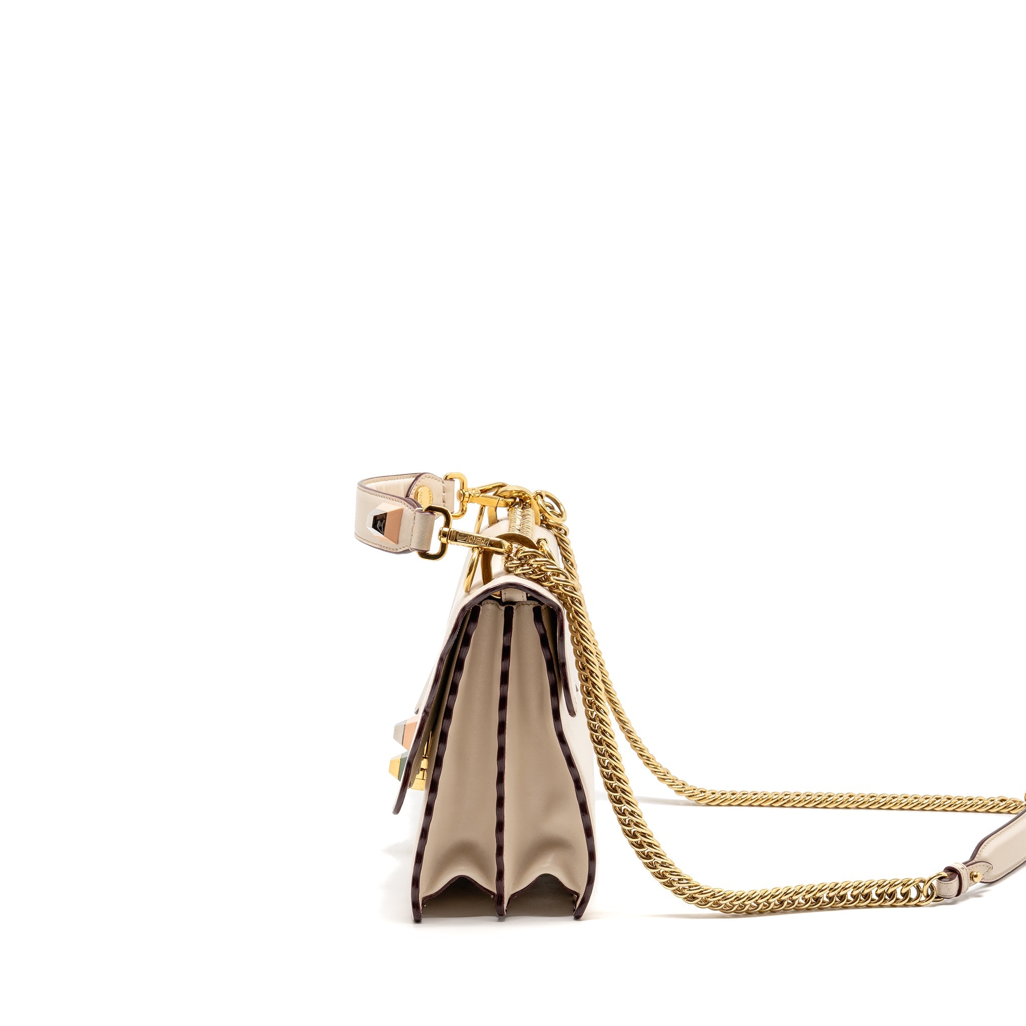 FENDI KAN I FLAP BAG CALFSKIN LEATHER CREAM WHITE LGHW