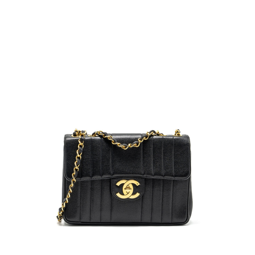 CHANEL VINTAGE VERTICAL JUMBO FLAP BAG CAVIAR BLACK GHW