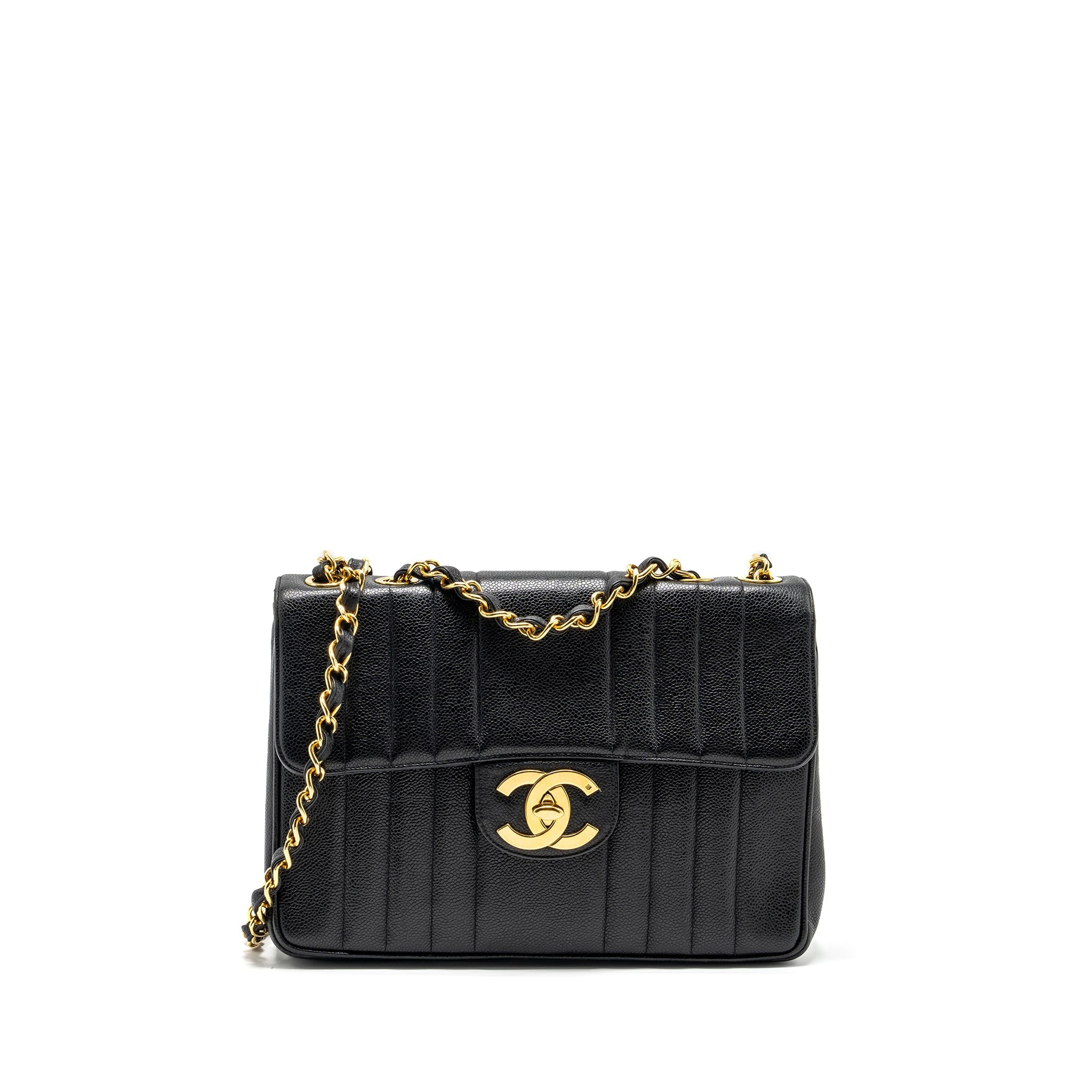 CHANEL VINTAGE VERTICAL JUMBO FLAP BAG CAVIAR BLACK GHW