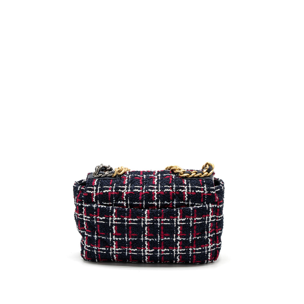 CHANEL SMALL 19 BAG TWEED BLACK/RED/WHITE MULTICOLOUR HARDWARE