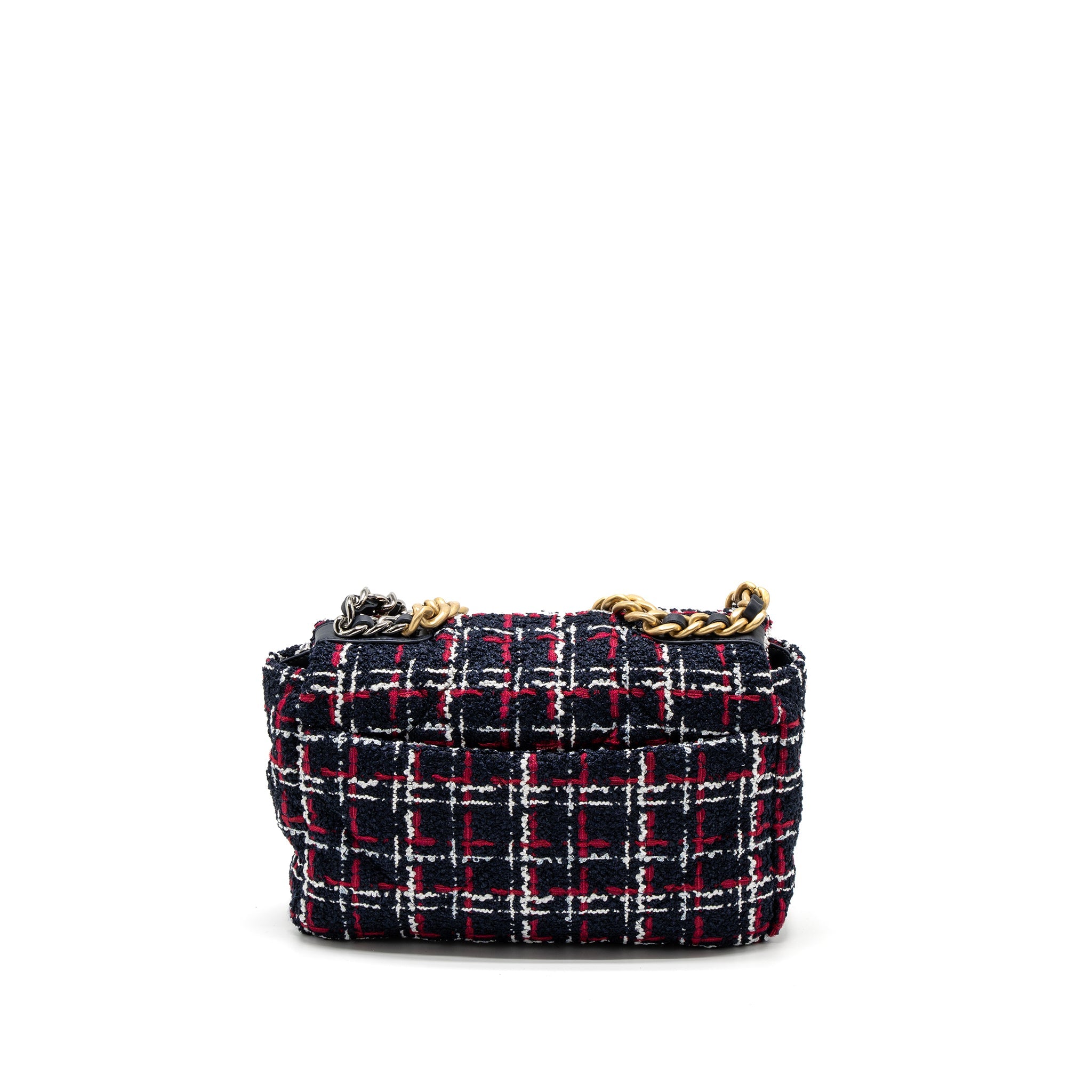 CHANEL SMALL 19 BAG TWEED BLACK/RED/WHITE MULTICOLOUR HARDWARE