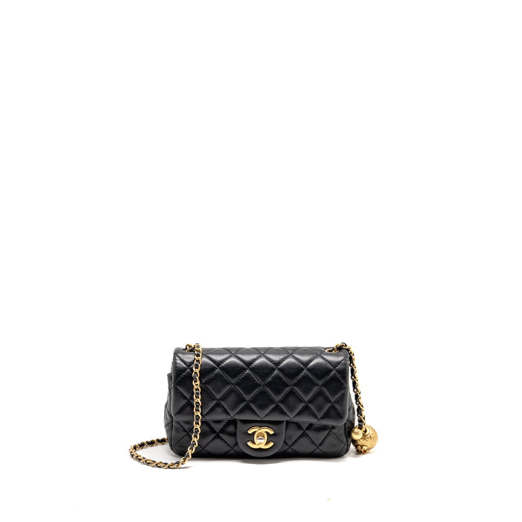 CHANEL PEARL CRUSH MINI RECTANGULAR FLAP BAG LAMBSKIN BLACK GHW
