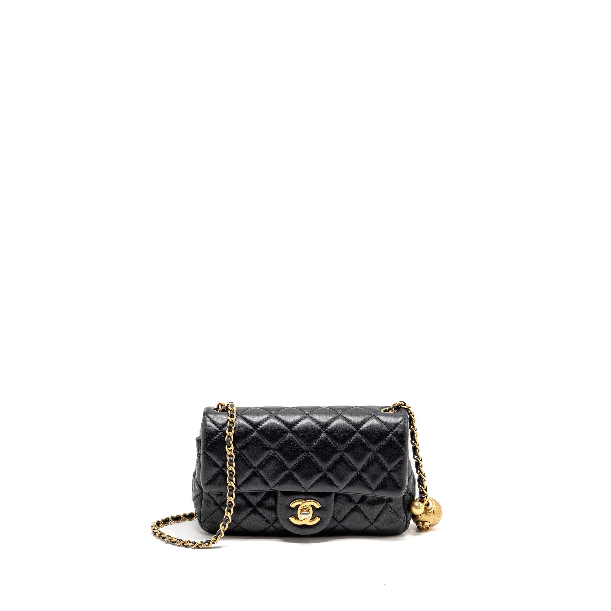 CHANEL PEARL CRUSH MINI RECTANGULAR FLAP BAG LAMBSKIN BLACK GHW