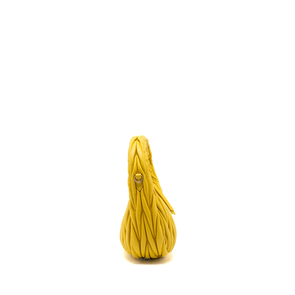 MIUMIU WANDER MATELASSE MINI HOBO BAG NAPPA YELLOW GHW