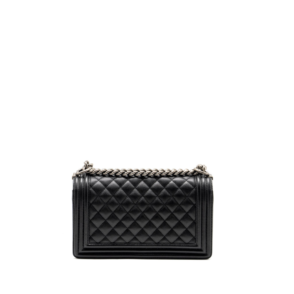 CHANEL MEDIUM BOY BAG CAVIAR BLACK RUTHENIUM SILVER HARDWARE (MICROCHIP)