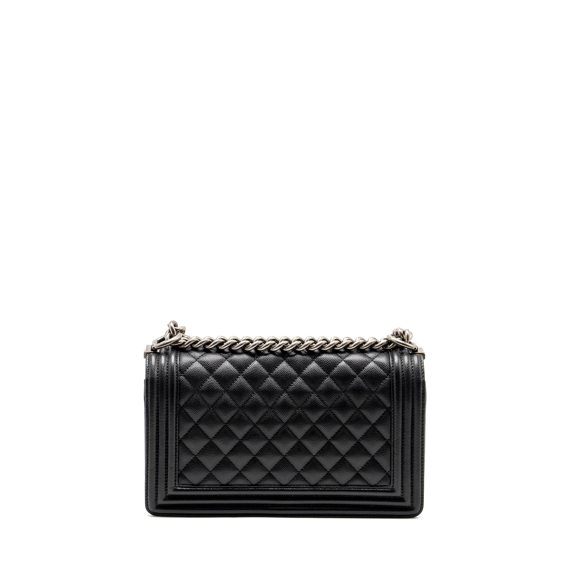 CHANEL MEDIUM BOY BAG CAVIAR BLACK RUTHENIUM SILVER HARDWARE (MICROCHIP)