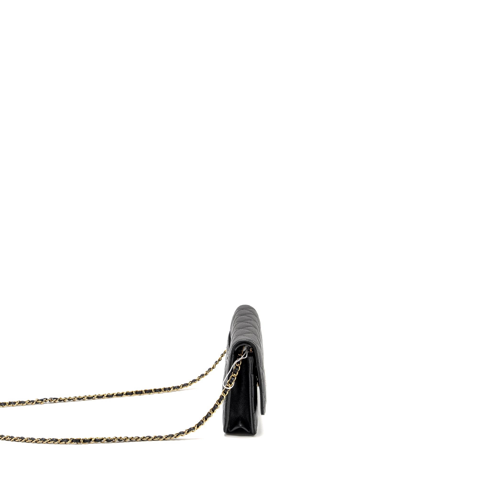 CHANEL DETAILED CC LOGO WALLET ON CHAIN CAVIAR CAVIAR BLACK GHW (MICROCHIP)