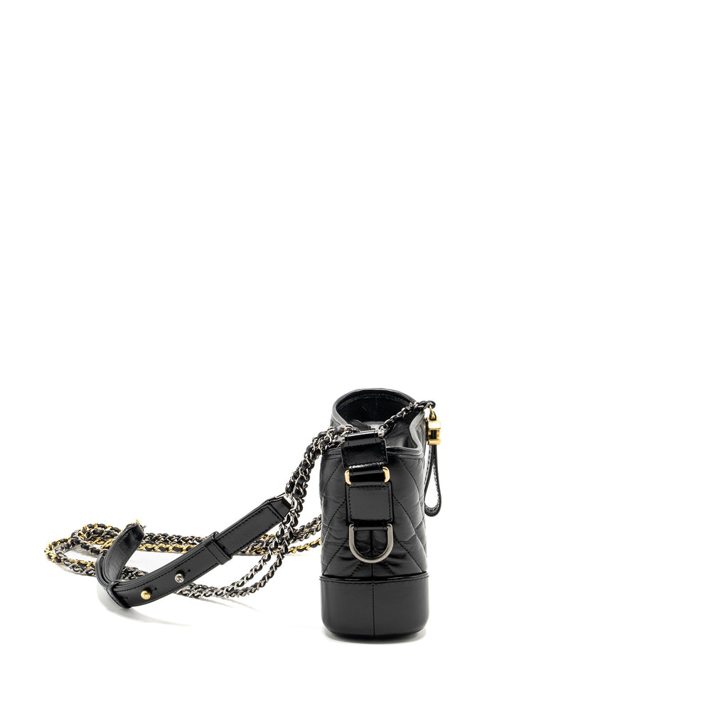 CHANEL SMALL GABRIELLE  HOBO BAG CHEVRON AGED CALFSKIN BLACK MULTICOLOUR HARDWARE