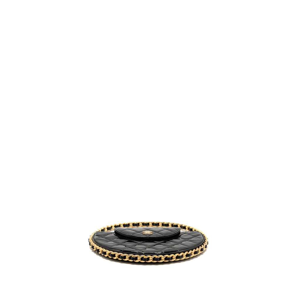 CHANEL 23K HOOP BAG PATENT LEATHER BLACK GHW (MICROCHIP)