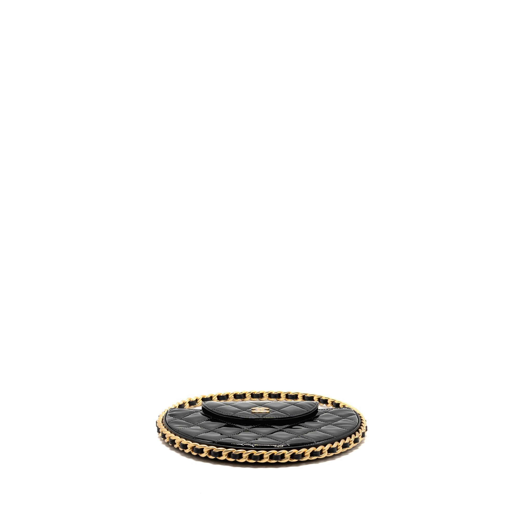 CHANEL 23K HOOP BAG PATENT LEATHER BLACK GHW (MICROCHIP)