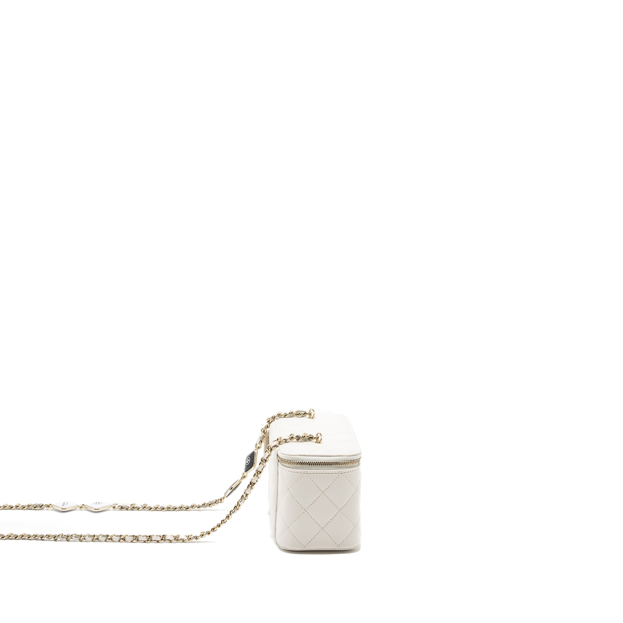 CHANEL LETTER/CC LOGO CHAIN LONG VANITY CALFSKIN WHITE LGHW (MICROCHIP)